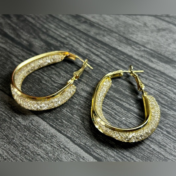 💛 Elegant 925 Gold Plated Mesh Hoop Earrings - Picture 8 of 12